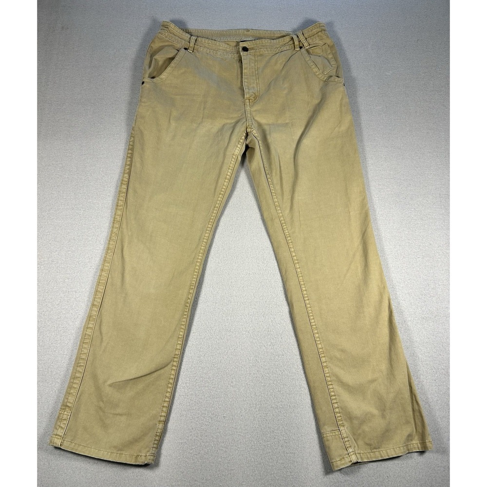 Mens Kavu Straight Leg Chino Pants 36x32 Khaki Flat Front Cotton
